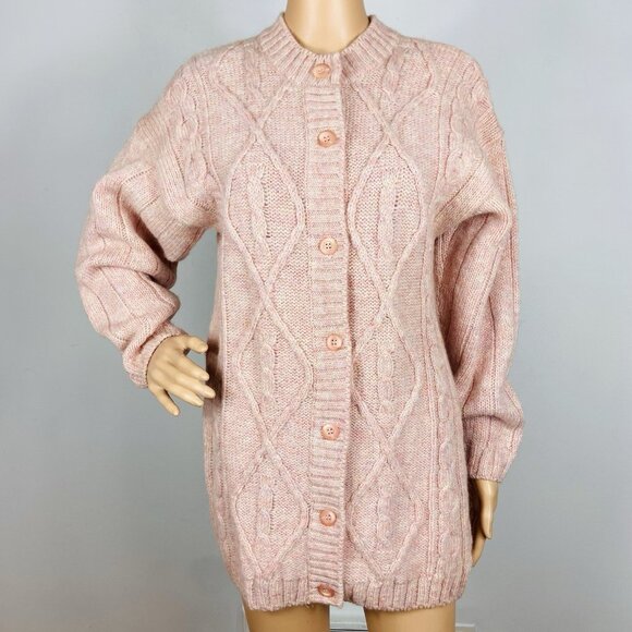 Vtg Mackinnon Scotland 100% Wool Cardigan Sz S M Fisherman Cable Knit Sweater - Picture 1 of 6